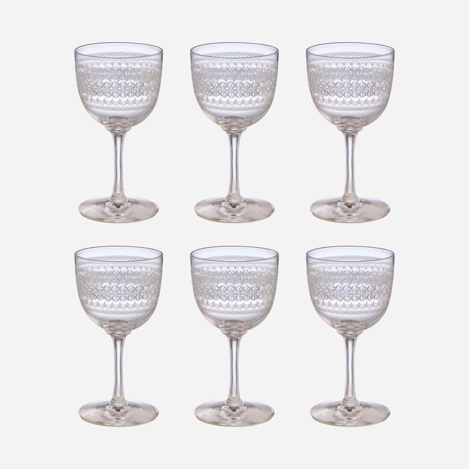 A Set of 6 Antique Engraved Port Glasses