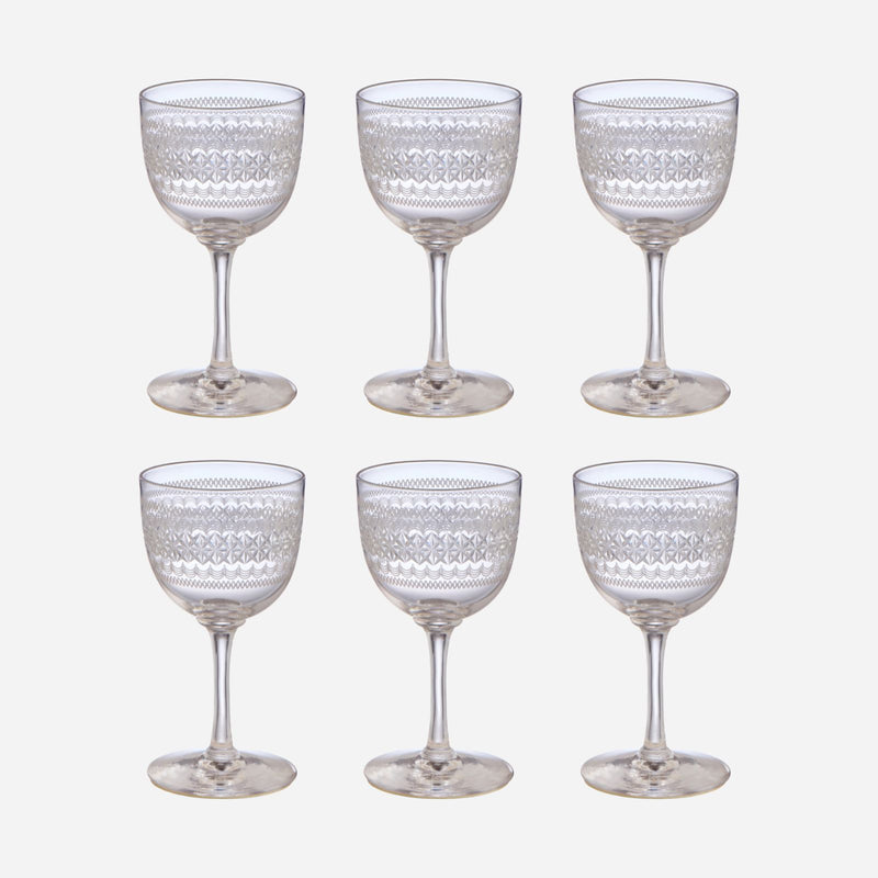A Set of 6 Antique Engraved Port Glasses