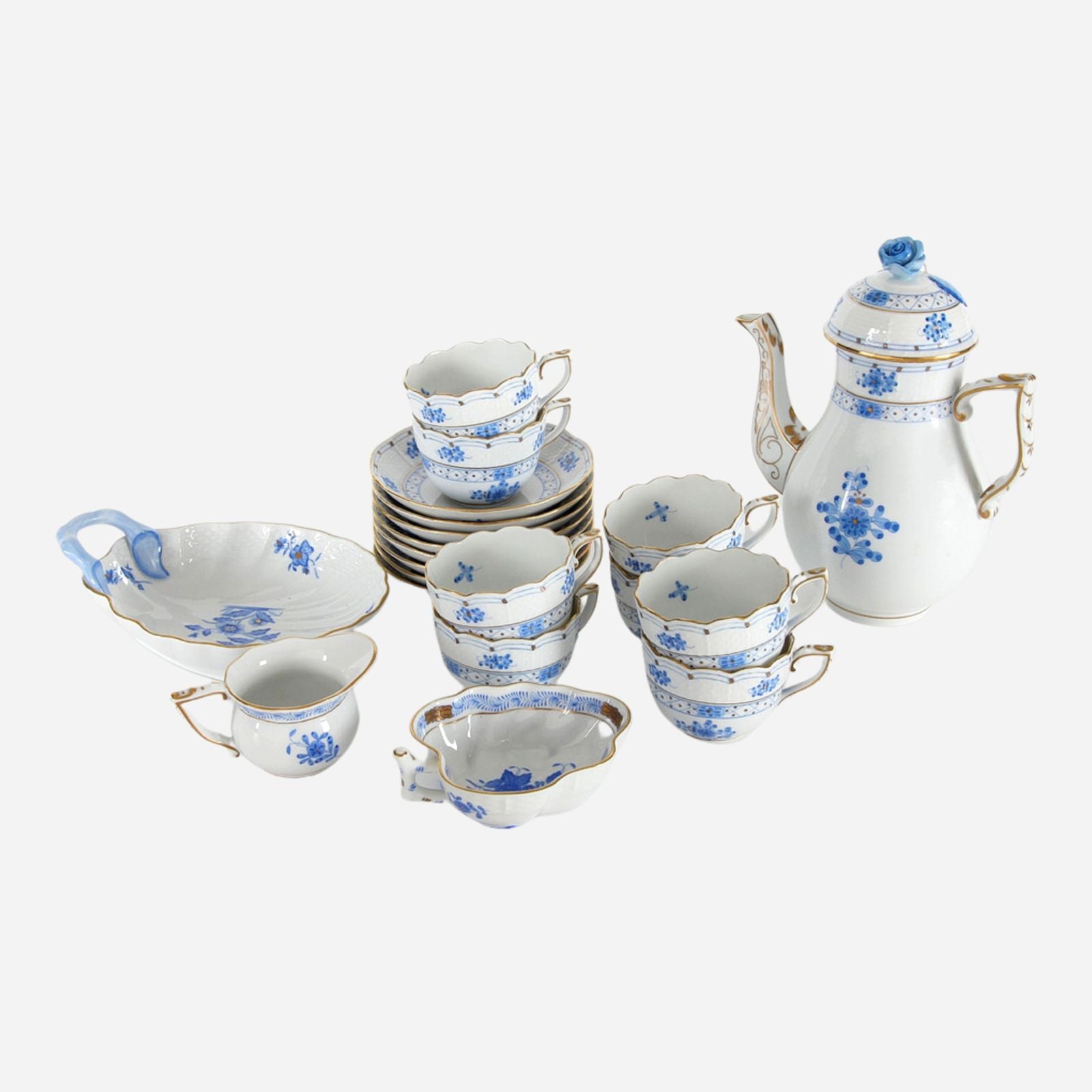 An Antique Herend Apponyi Blue Coffee Service