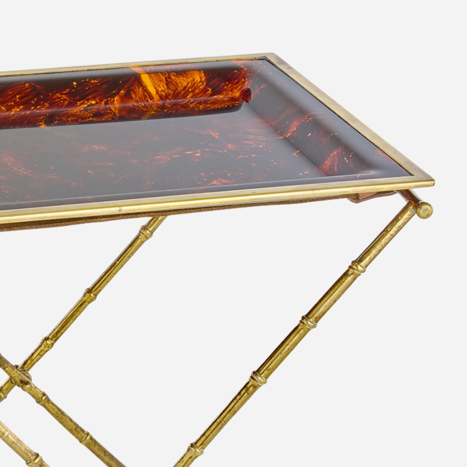 Vintage Faux Tortoise Shell Tray on Bamboo Brass Stand