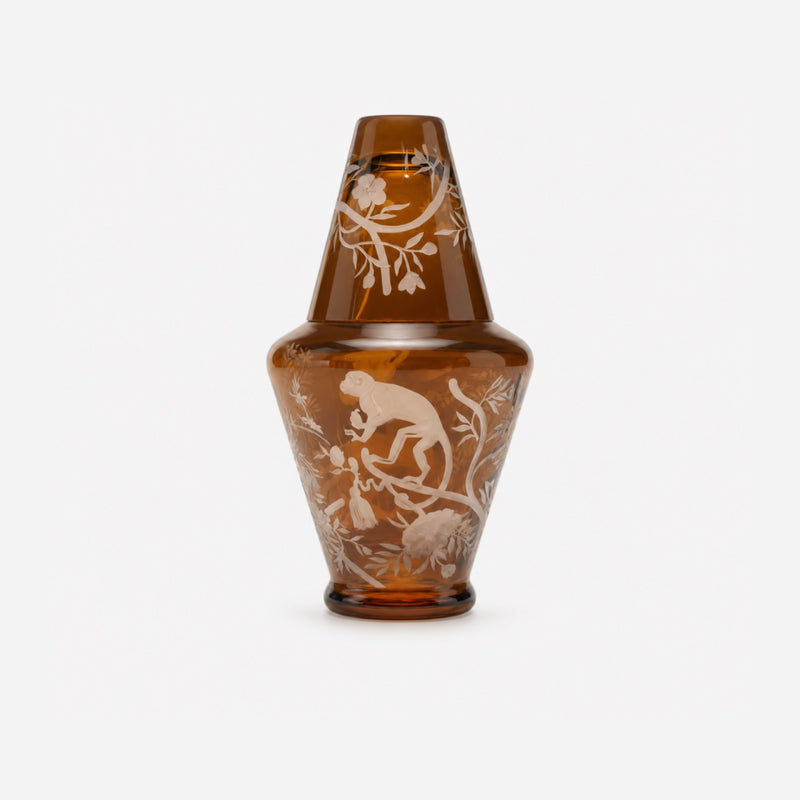 Chinoiserie Monkey Bedside Decanter & Tumbler Set Walnut