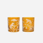 Chinoiserie Monkey Double Old Fashioned Tumbler Amber - Set of 2