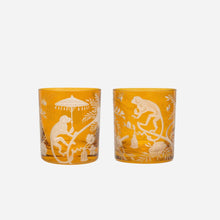 Chinoiserie Monkey Double Old Fashioned Tumbler Amber - Set of 2