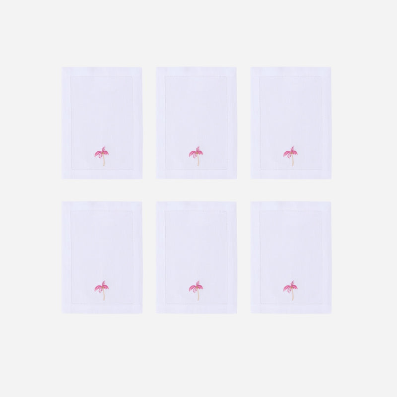 Pink Palm Cocktail Napkin - Set of 6