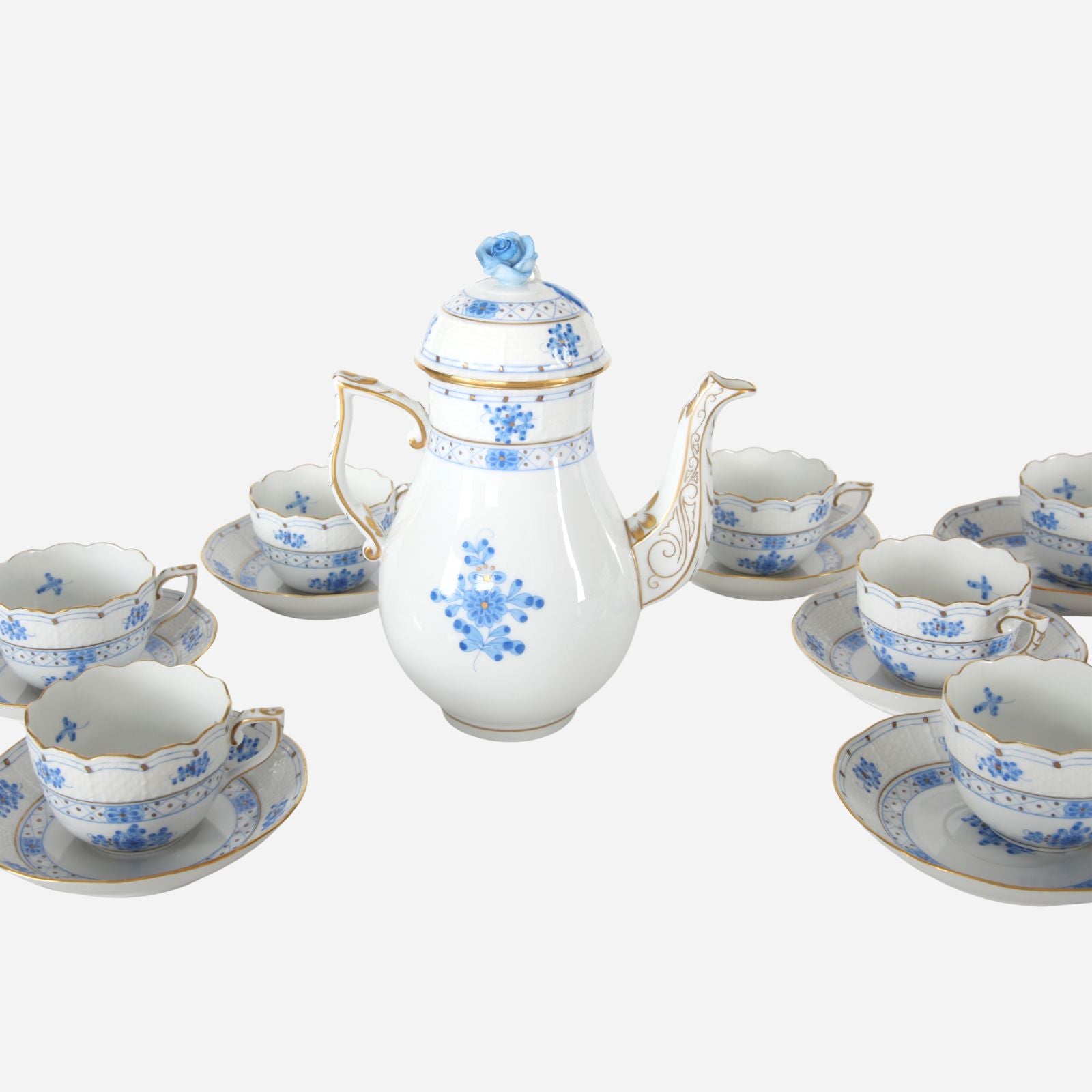 An Antique Herend Apponyi Blue Coffee Service