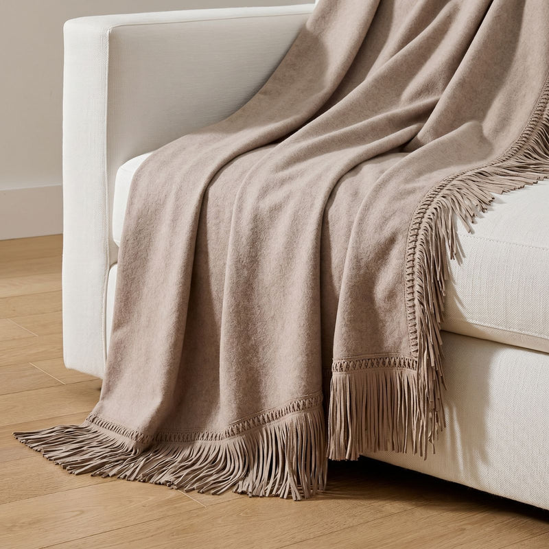 Flamenco Cashmere & Suede Throw Taupe