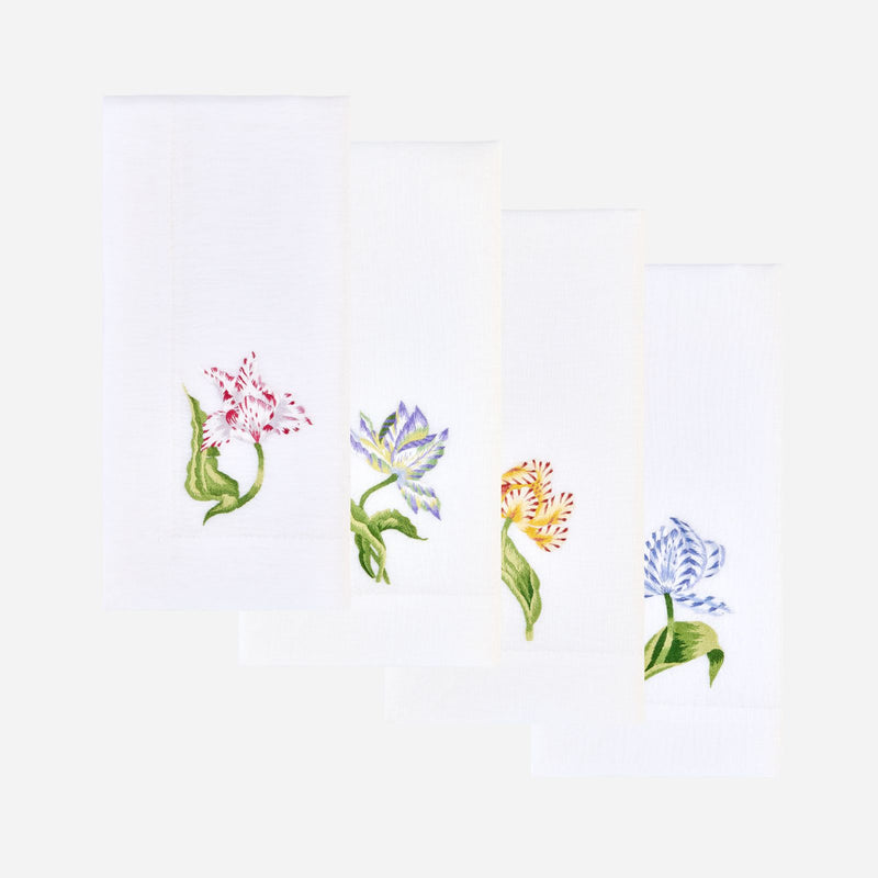 Old Master Tulips Embroidered Dinner Napkin - Set of 4