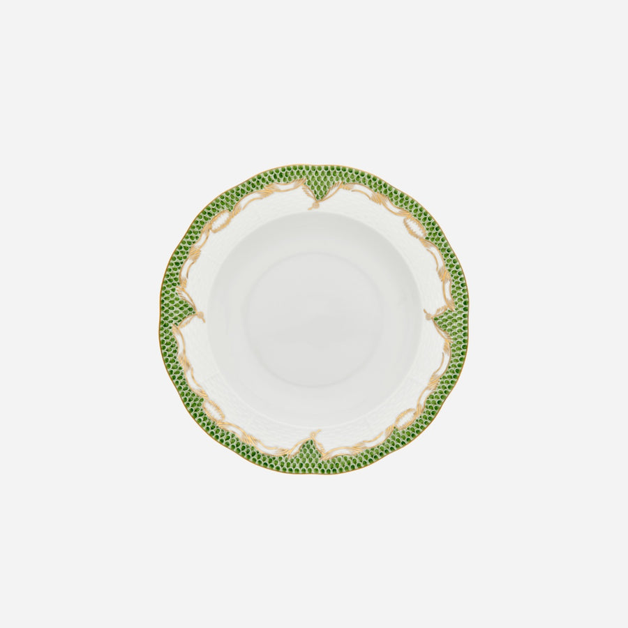 Herend Fish Scale Green & Gold Soup Plate
