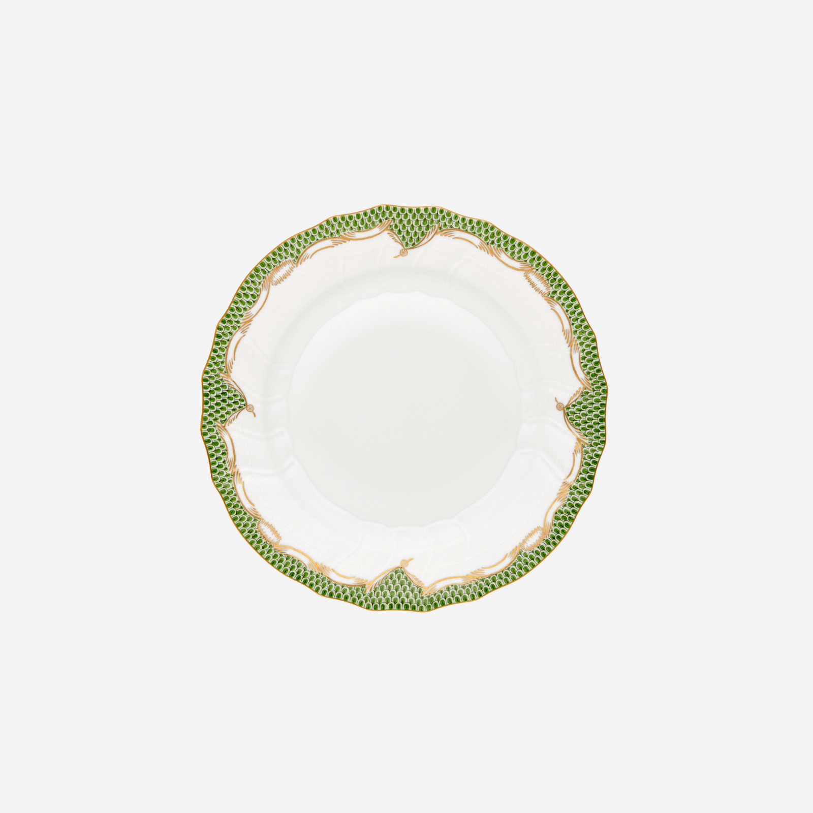 Fish Scale Green & Gold Dinner Plate Rocaille