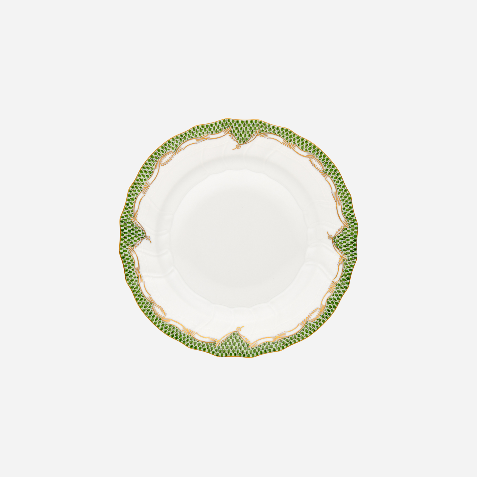 Fish Scale Green & Gold Dessert Plate Rocaille
