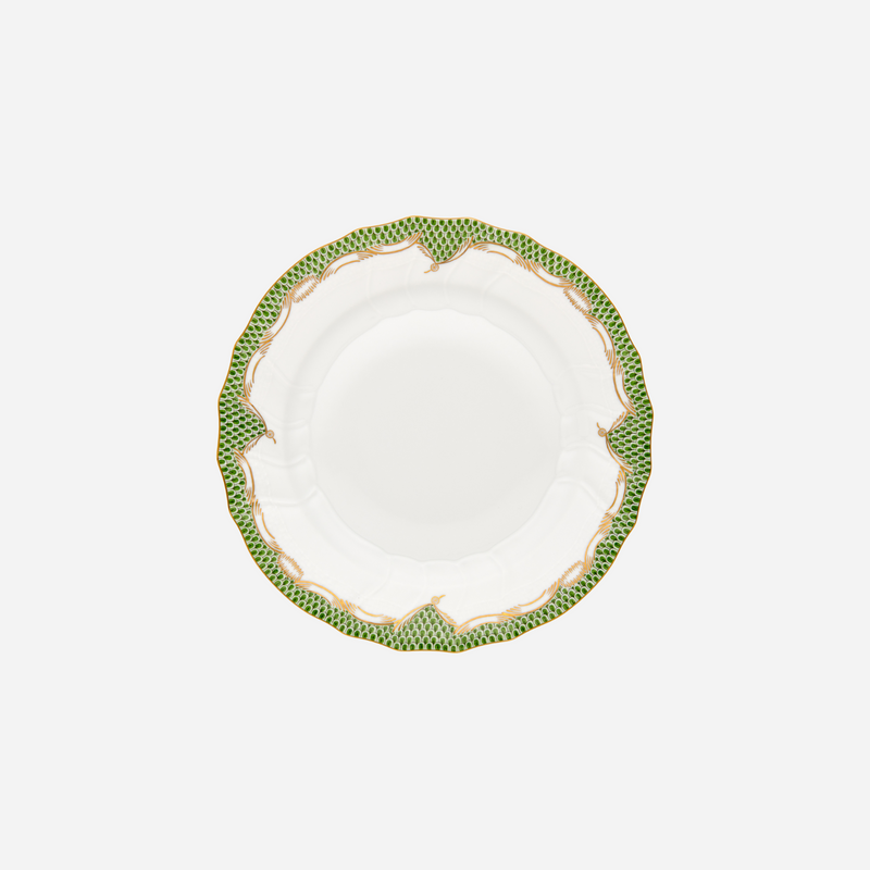 Fish Scale Green & Gold Dessert Plate Rocaille