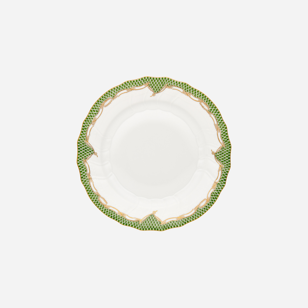 Fish Scale Green & Gold Dessert Plate Rocaille