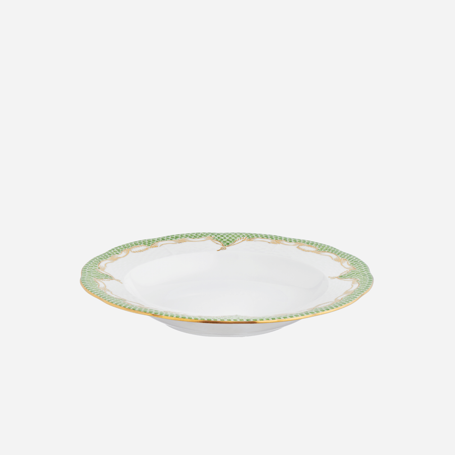 Herend Fish Scale Green & Gold Soup Plate