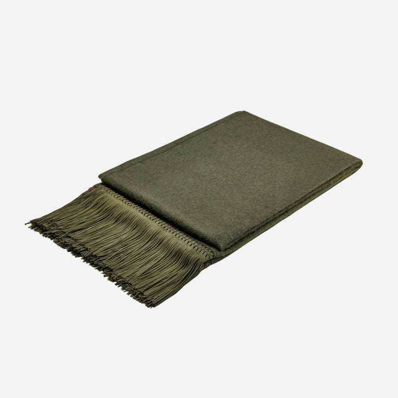 Flamenco Cashmere & Suede Throw Khaki Green