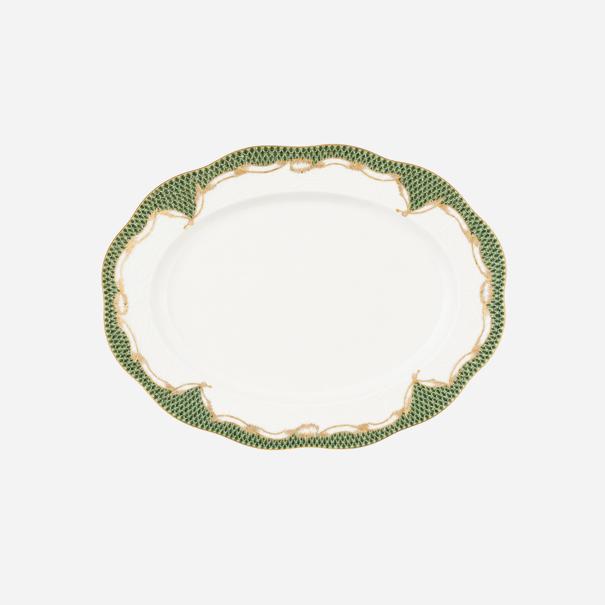 Fish Scale Green & Gold Oval Platter