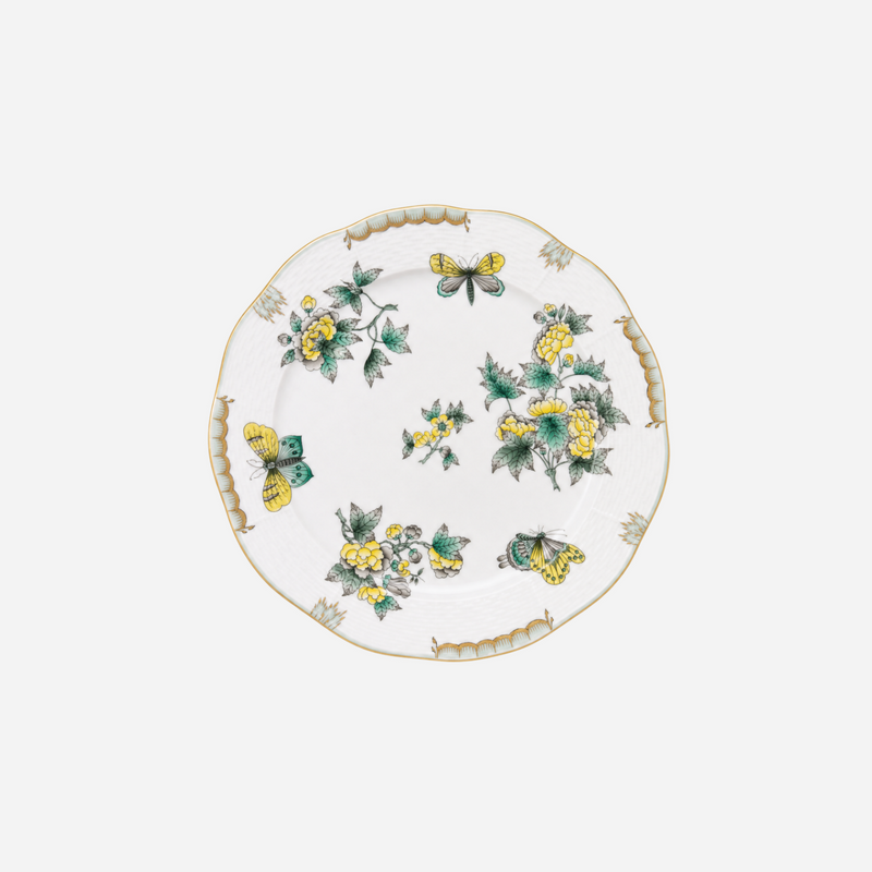 Queen Victoria Green & Yellow Dinner Plate