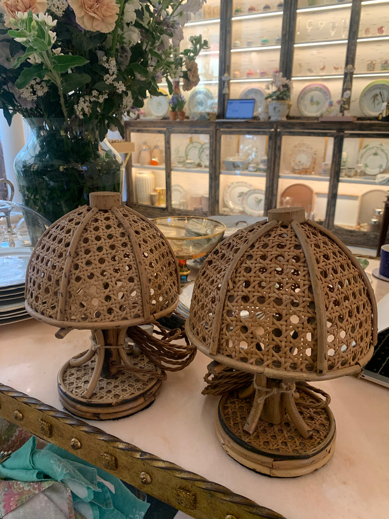 Pair of Vintage Wicker Lamps