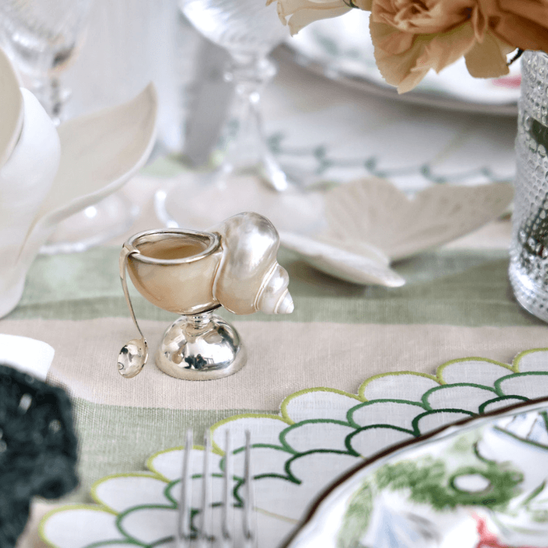 Mother of Pearl & Silver Shell Salt Cellar with Spoon