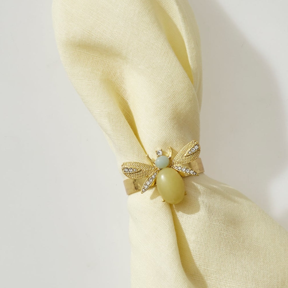 Winged Bug Napkin Ring Lemon Jasper - Set of 4