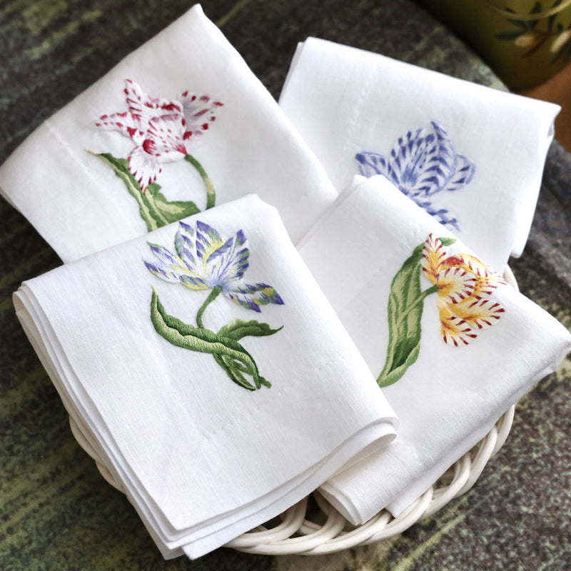 Old Master Tulips Embroidered Dinner Napkin - Set of 4