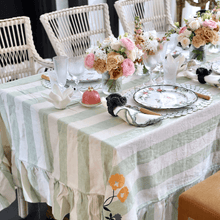 Load image into Gallery viewer, Sirkus Stripe Embroidered Frill Tablecloth Pistachio
