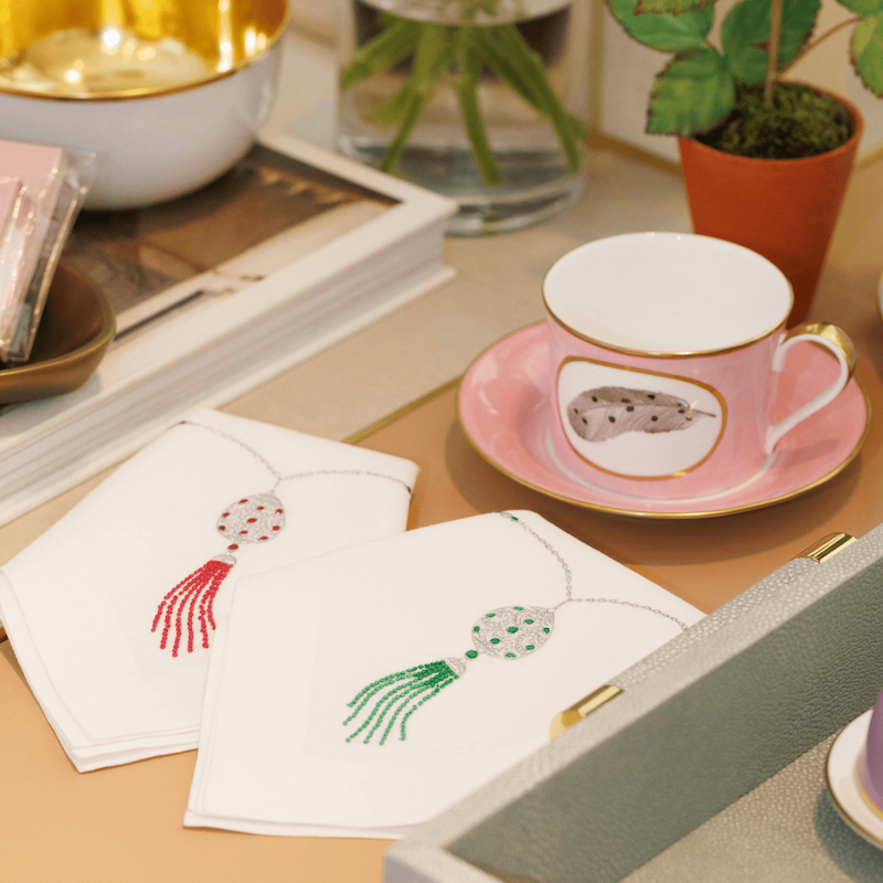 Atelier Bonadea Pendant Hand-embroidered Dinner Napkin Ruby