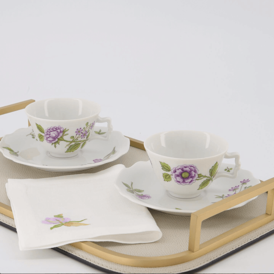 Bonadea Lilac Flower & Butterfly Tea Napkin - Set of 2