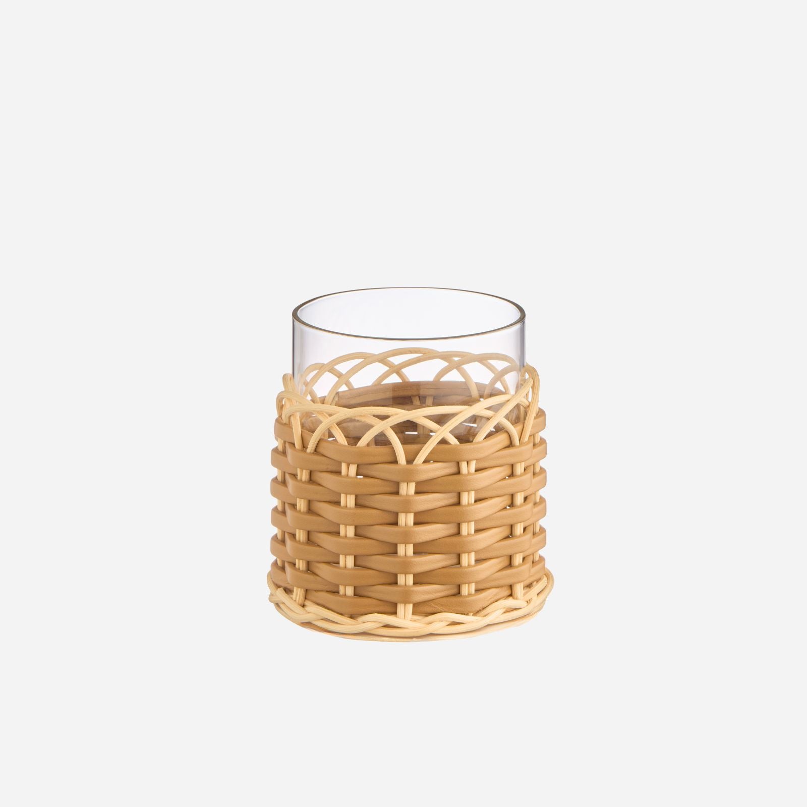 Wideville Leather & Rattan Candle Holder
