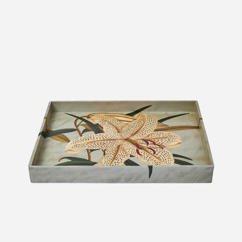 White Lily Marquetry Tray