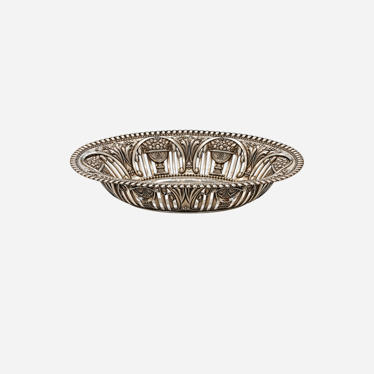 An Antique 19th Century Embossed Sterling Silver Oval Tray