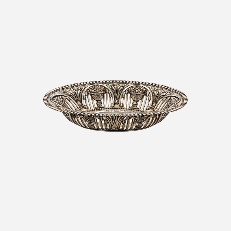 An Antique 19th Century Embossed Sterling Silver Oval Tray