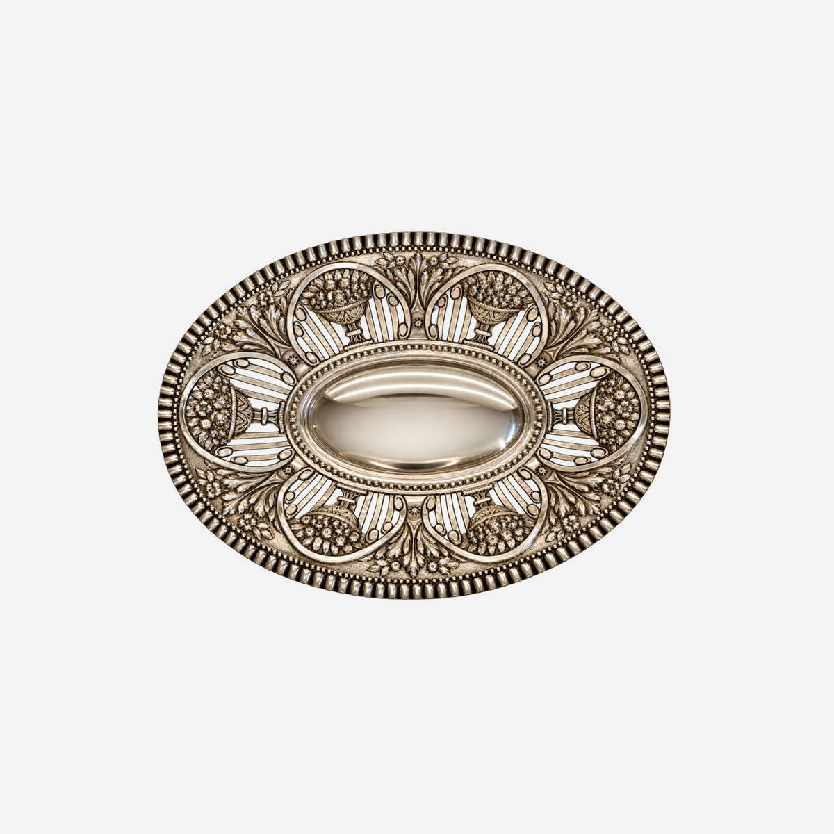 An Antique 19th Century Embossed Sterling Silver Oval Tray