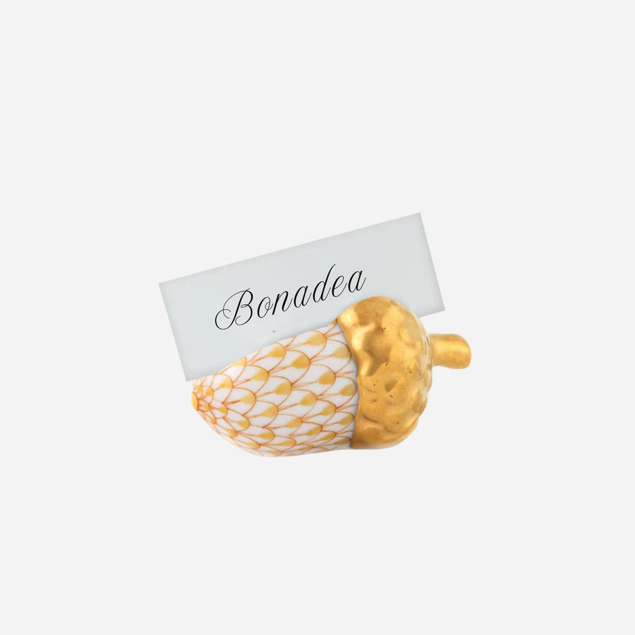 Herend Acorn Place Card Holder Gold