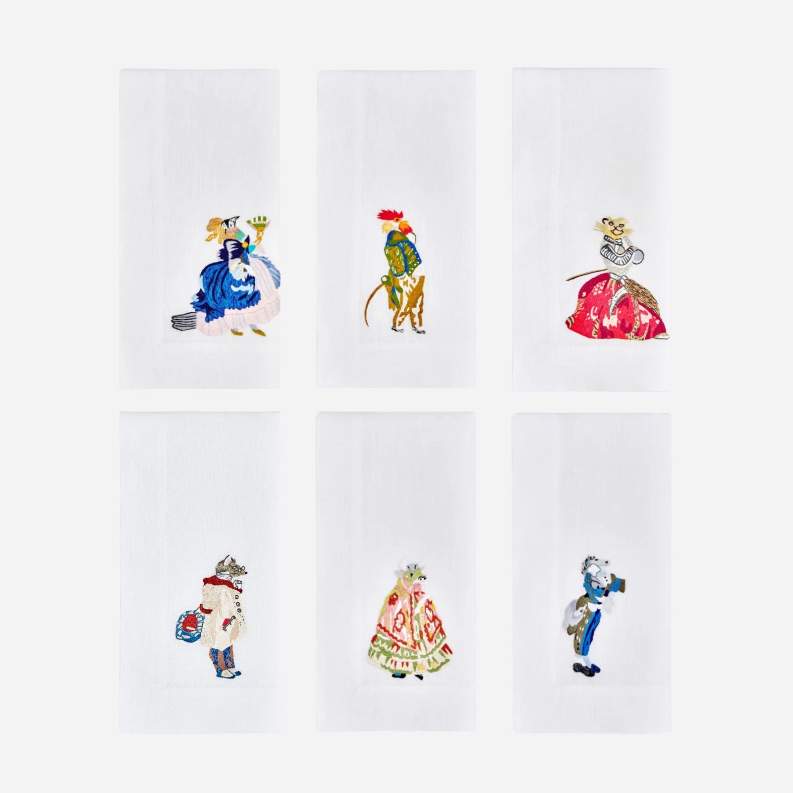 Animaux Hand-Embroidered Dinner Napkin - Set of 6