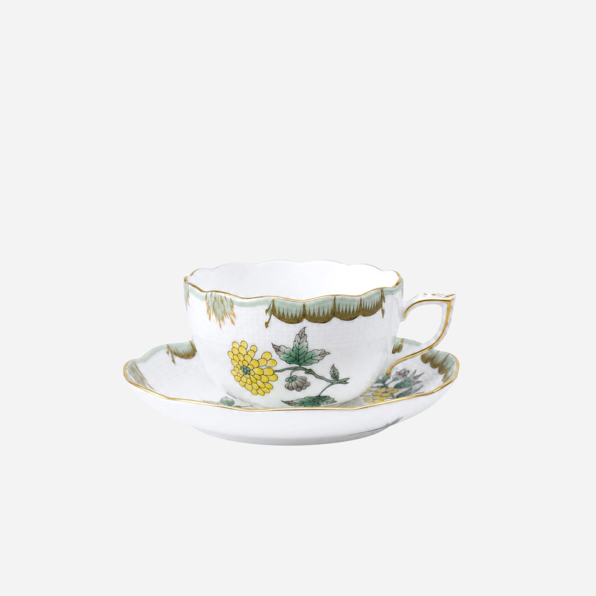 Queen Victoria Green & Yellow Teacup & Saucer