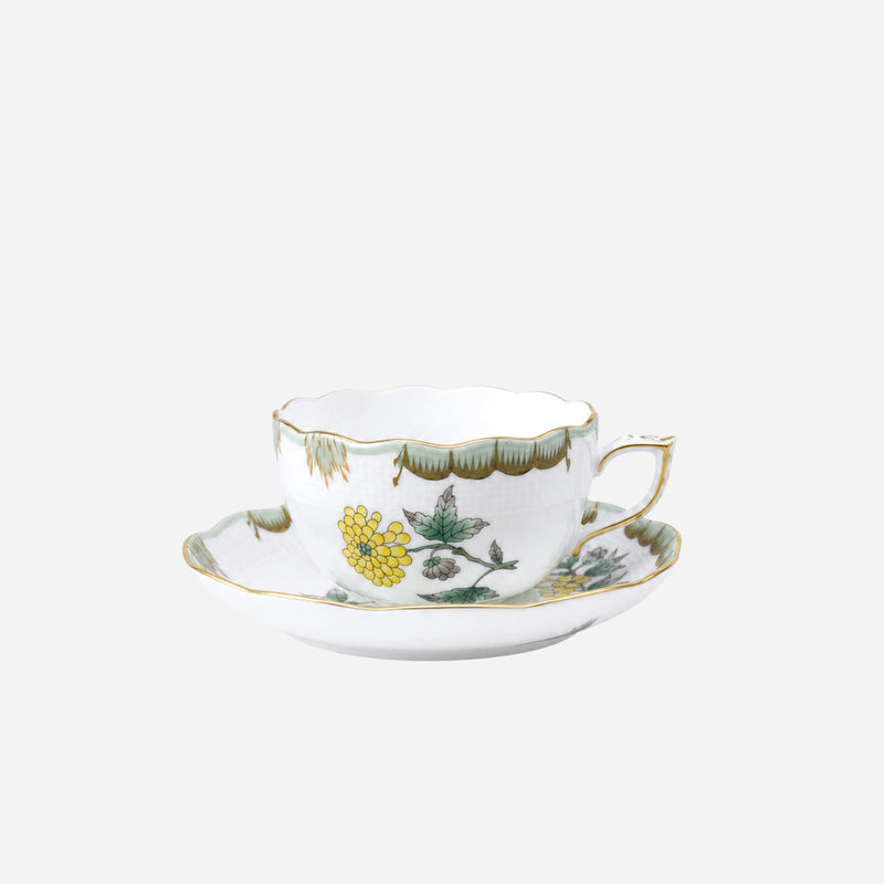 Queen Victoria Green & Yellow Teacup & Saucer