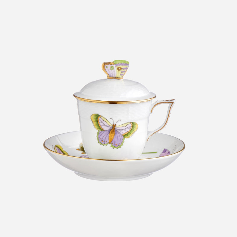 Royal Garden Butterfly Teacup & Saucer with Lid