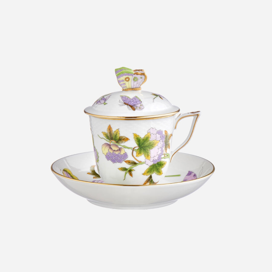 Herend Royal Garden Flower Teacup & Saucer with Lid