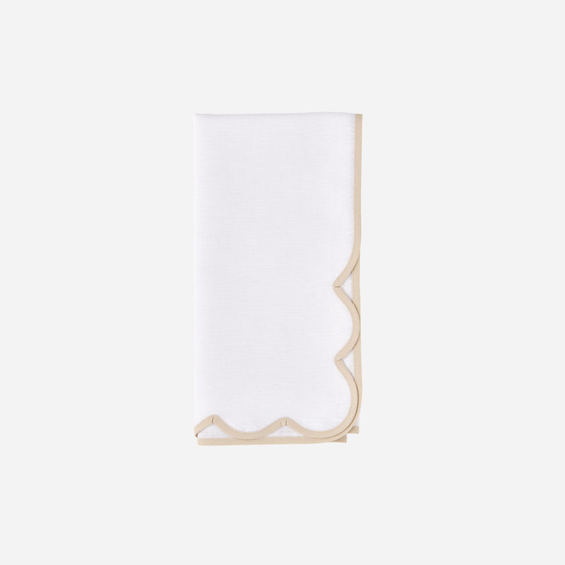 Scalloped Nude & White Dinner Napkin - Set of 4