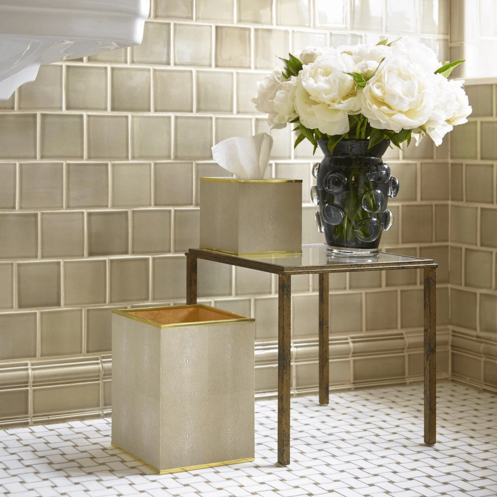 Classic Shagreen Waste Basket Dove