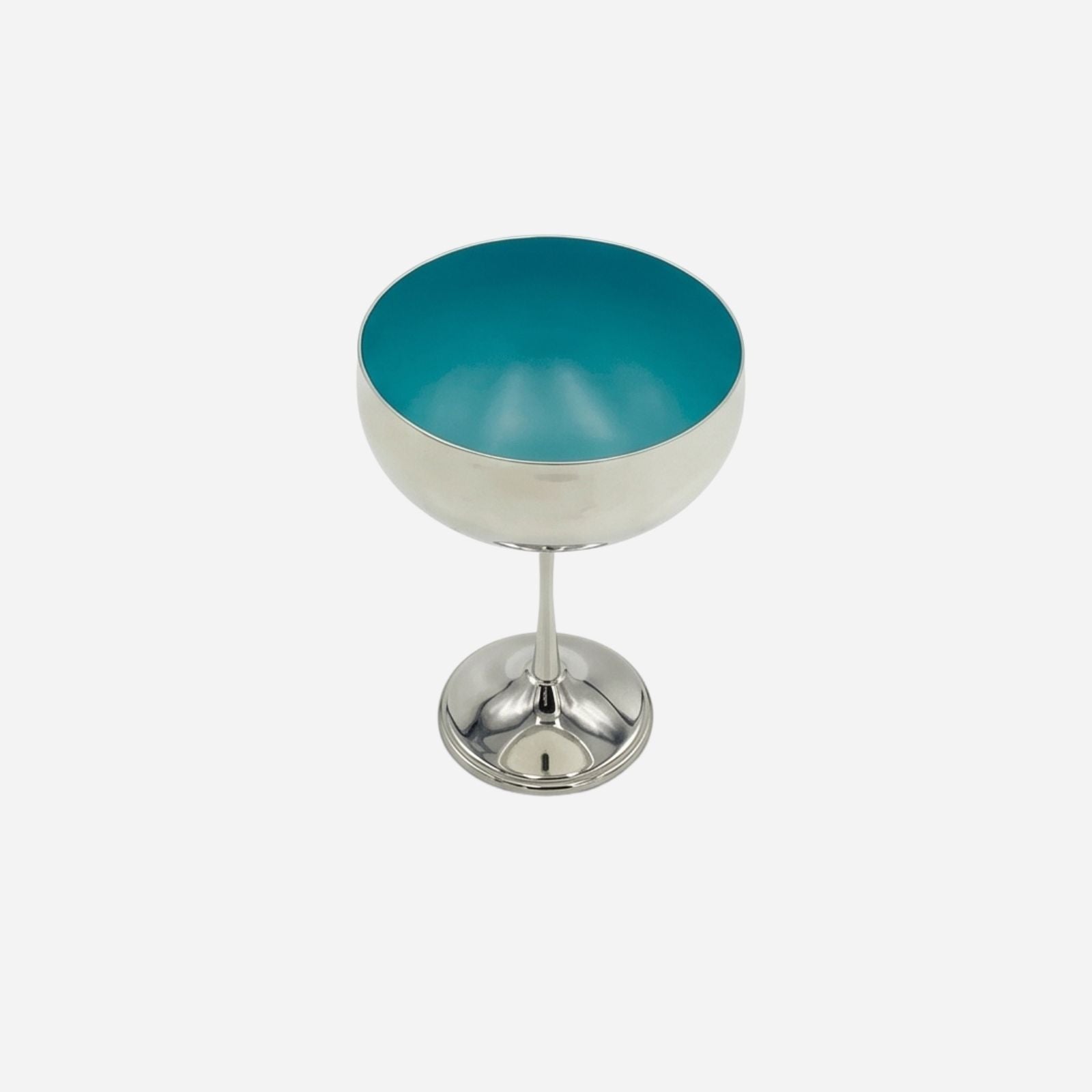 Silver-Plated and Burnt Lacquer Champagne Coupe Turquoise