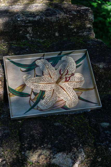 White Lily Marquetry Tray