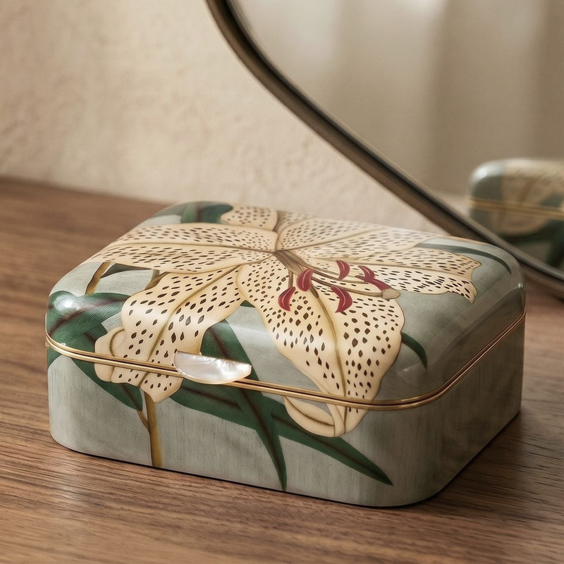 White Lily Marquetry Box