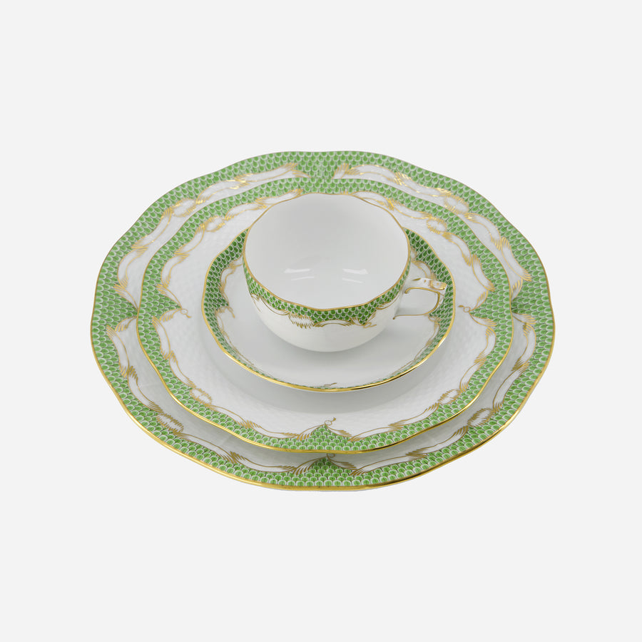 Herend Fish Scale Green & Gold Dessert Plate