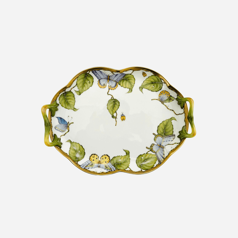 Grand Plateau De Service Vintage En Résine Lucite – Papillons Et Feuilles (Années 60)