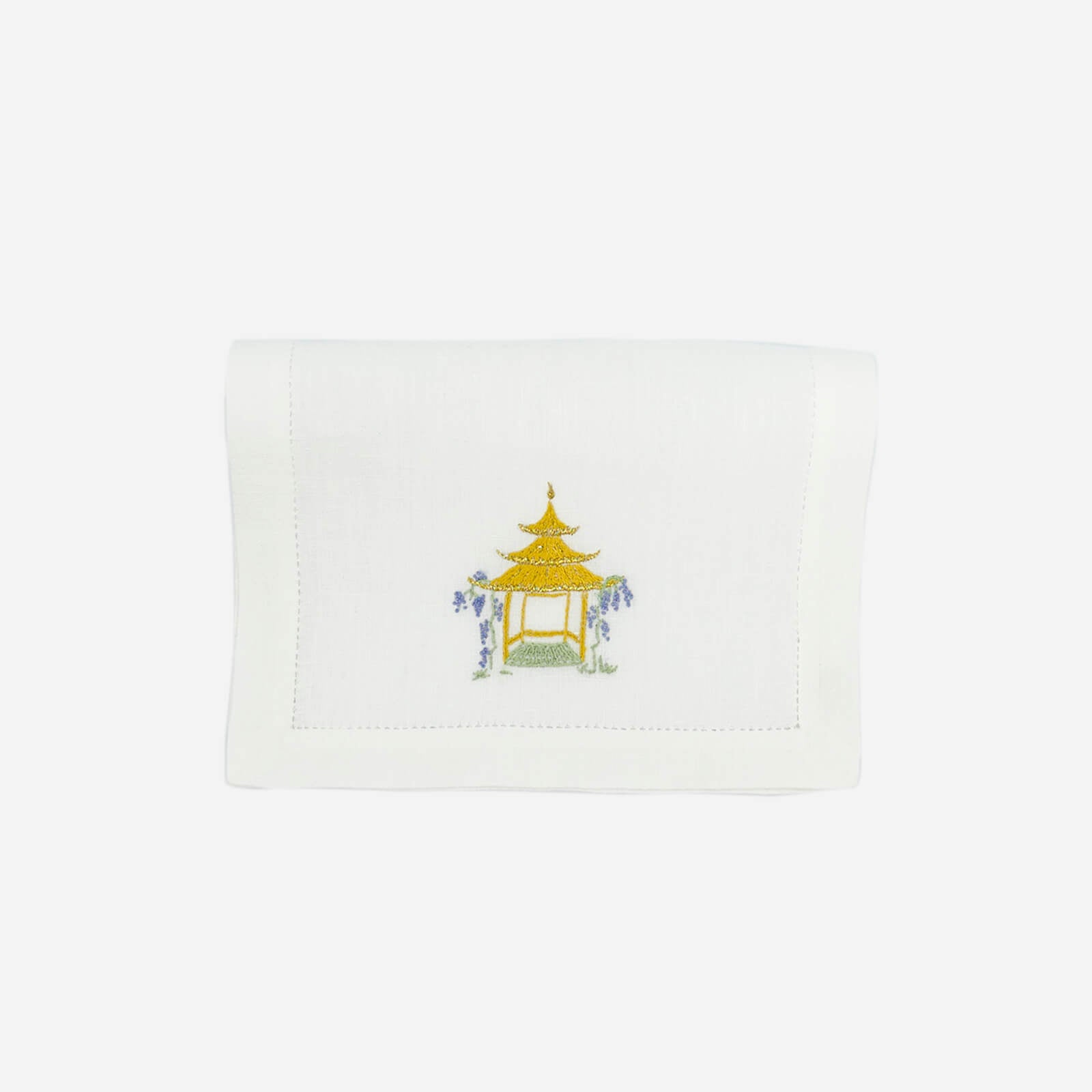 Set of Six Pagoda Embroidered Cocktail Napkins