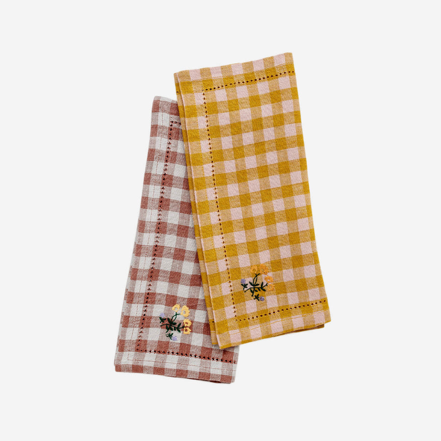 Projektityyny Gingham Embroidered Napkin Mustard