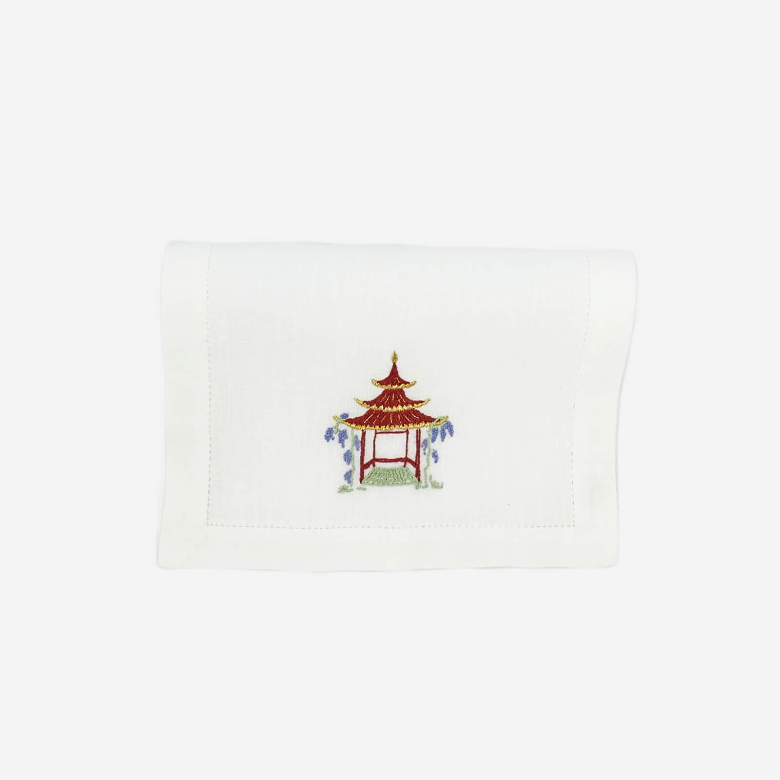 Set of Six Pagoda Embroidered Cocktail Napkins