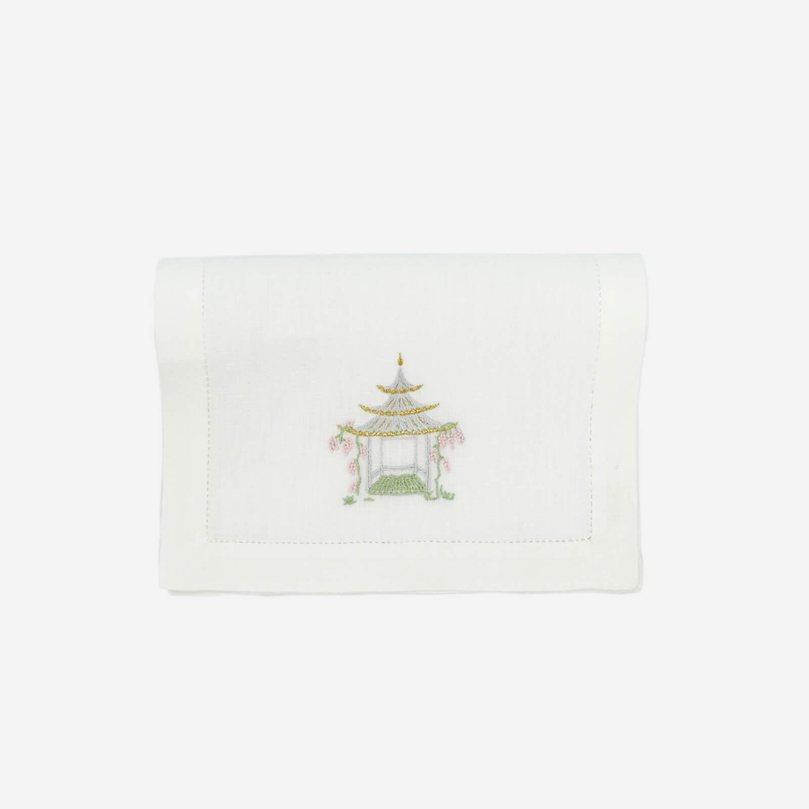Set of Six Pagoda Embroidered Cocktail Napkins