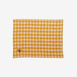 Gingham Embroidered Napkin Mustard